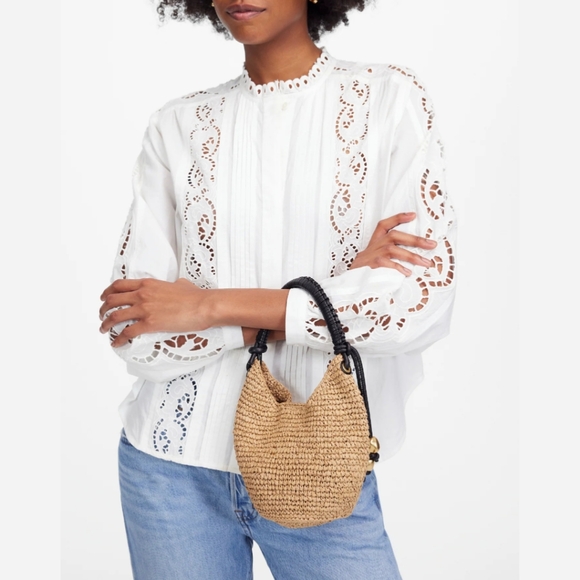 New! Madewell The Camren Mini Bag in Crochet Straw Leather Trim NWOT - Picture 2 of 13